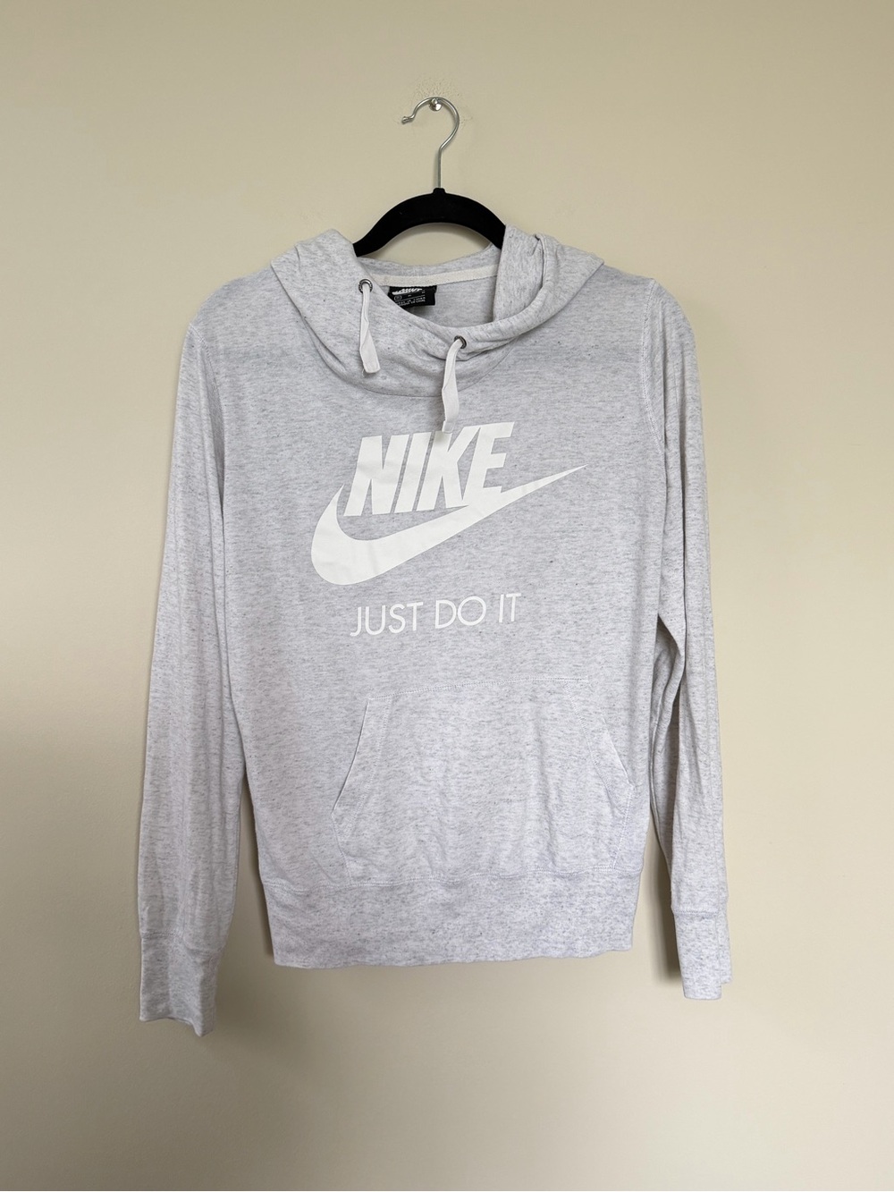 Nike women’s Light Gray Zip-Up Hoodie Sweater with White Logo